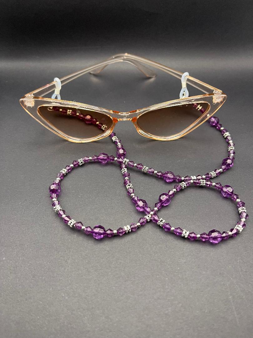 Purple Silver Beaded Glasses Chain - Add a Touch of Glamour!