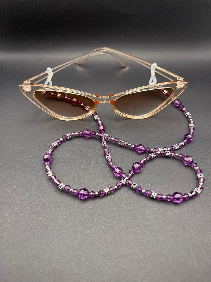 Purple Silver Beaded Glasses Chain - Add a Touch of Glamour!