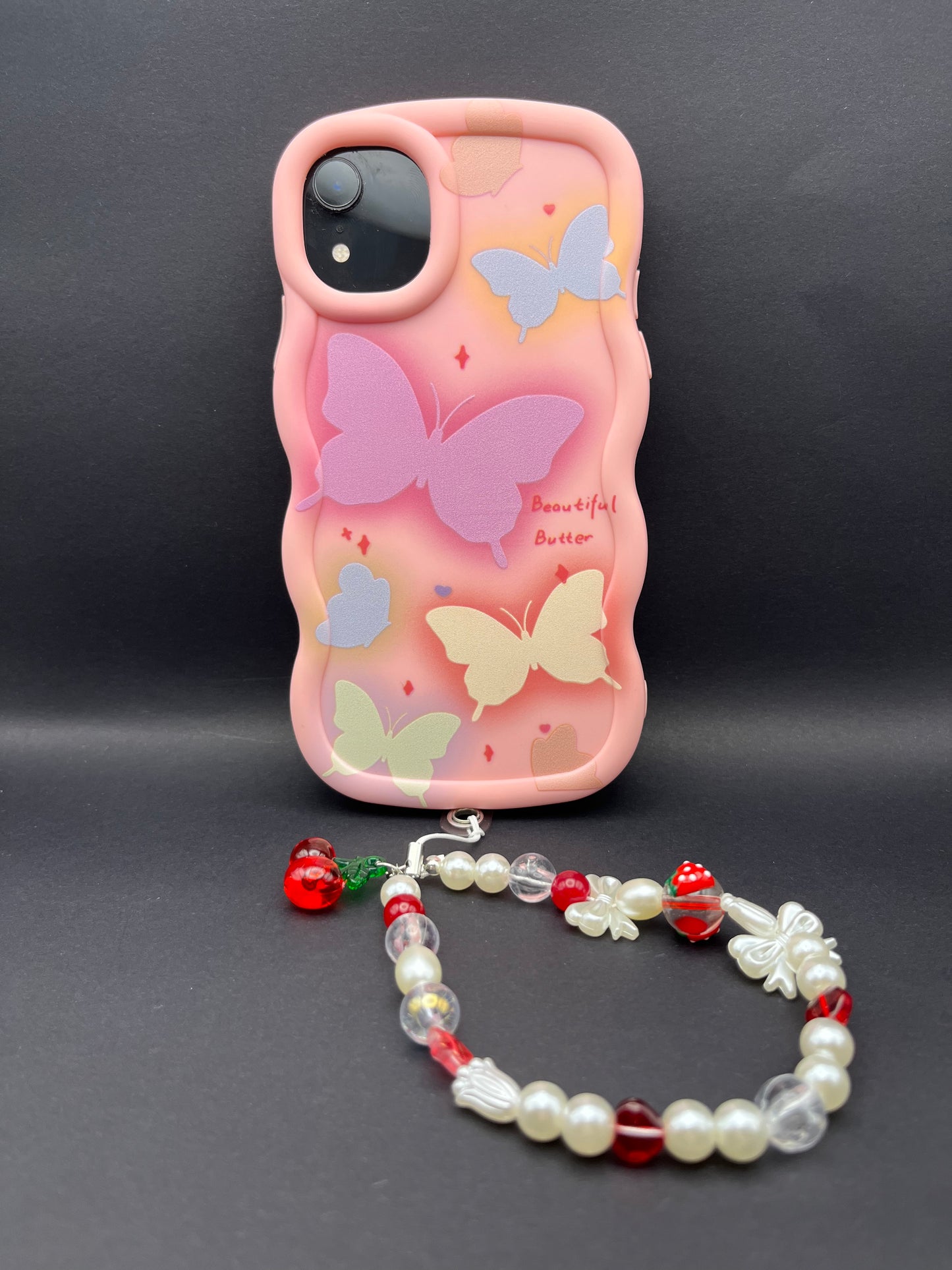 Cherry Beaded Lanyard - Add a Pop of Colour to Your Phone!