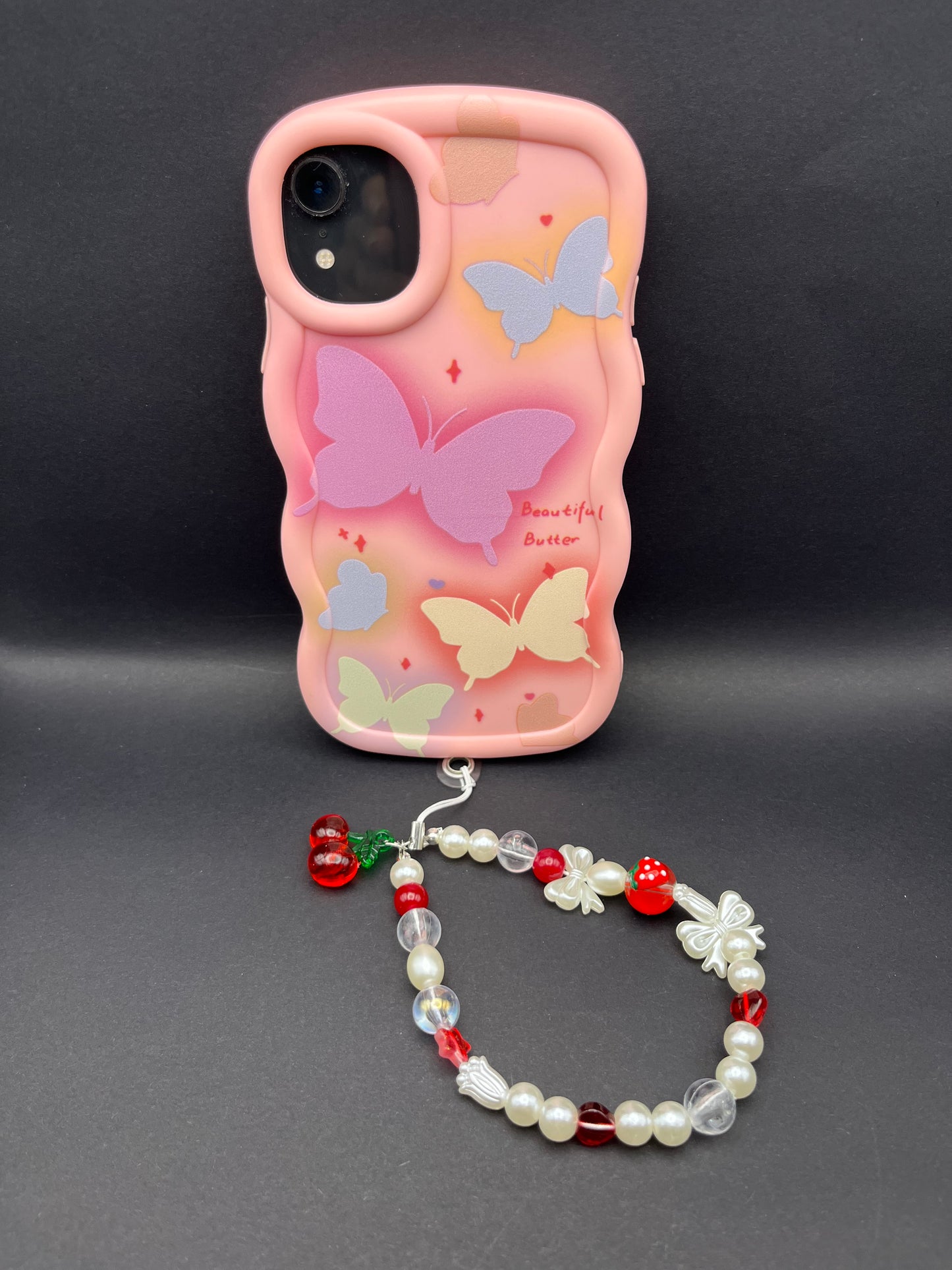 Cherry Beaded Lanyard - Add a Pop of Colour to Your Phone!